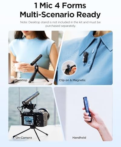 BOYA Magic-02 Wireless Lavalier Microphone with Tripod,30Hrs Use,328FT LOS Range,Safety Track&Limiter,Ai Noise Reduction USB-C&Lightning&3.5TRS Wireless Lapel Mini Mic for Android iPhone Camera Laptop