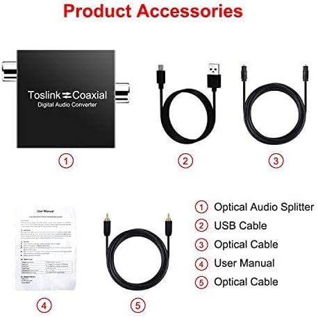Optical to Coaxial or Coax to Optical Digital Audio Converter Adapter, Bi-Directional Digital Coaxial to/from SPDIF Optical (Toslink) Audio Signal Converter/Repeater