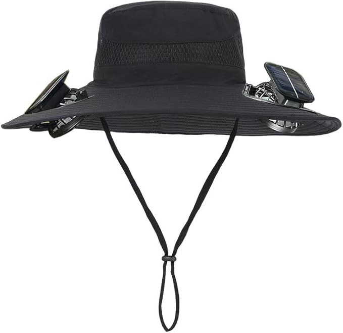 Wide Brim Solar Fan Outdoor Fishing Hat,Waterproof Hat with Two Solar Fan for Men/Women,Solar Fan Hat UPF50+
