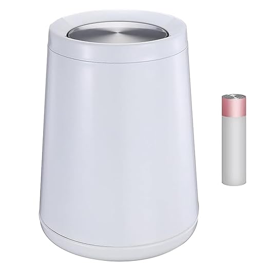 2.6 Gallon Bedroom Trash Can with tainless Steel Lid,Business Trash Bin，Elegant Garbage Can,White Waste Basket， for Bathroom itchen Living Room Office Hotel Cafe