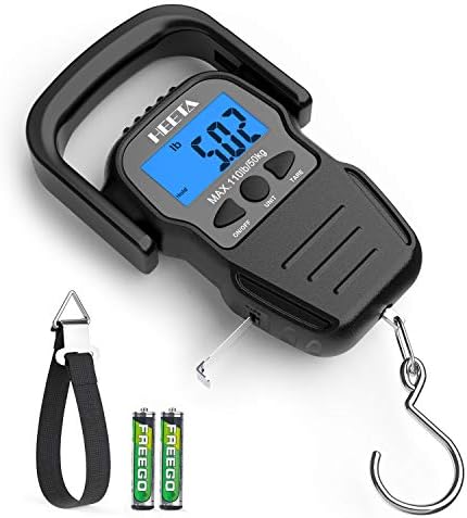 HEETA Fish Scale Up to 110lb/50kg, 2 AAA Batteries Included (Black) Bundled with Waterproof Duffel Bag Motorcycle Dry Bag (Green 60L)