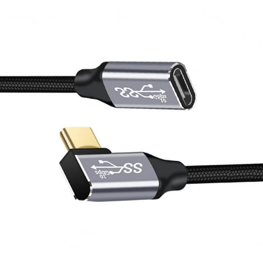 CY Cable Left Right Angled USB-C USB 3.1 Type C Male to Female Extension Data Cable 10Gbps 100W Sleeve Compatible with iPhone 15 Laptop (100cm)