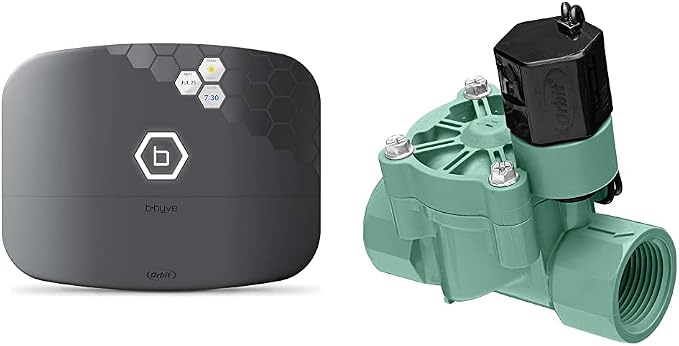 Orbit 57985 B-hyve XR Smart 8-Zone Indoor/Outdoor Sprinkler Controller, Compatible with Alexa, Charcoal Gray & 3/4'' Inline Sprinkler Valve