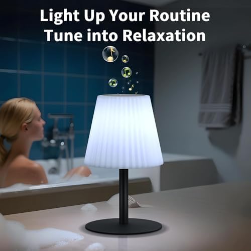 Shower Lamp with Speaker IP44 Waterproof, Rechargeable Cordless Table Lamp RGB Color with Remote, LED Battery Operated Lights for Inside/Outdoor Bathroom Night Light Patio