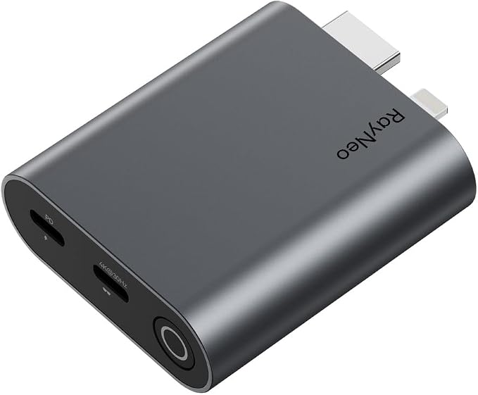 RayNeo HDMI 2.0 Adapter (Support HDR10) for iPhone 14 & Earlier with Lightning/HDMI Devices, Built-in Battery & Charge and Play, Supports 1080P@120Hz - for Air 4 Pro AR Glasses