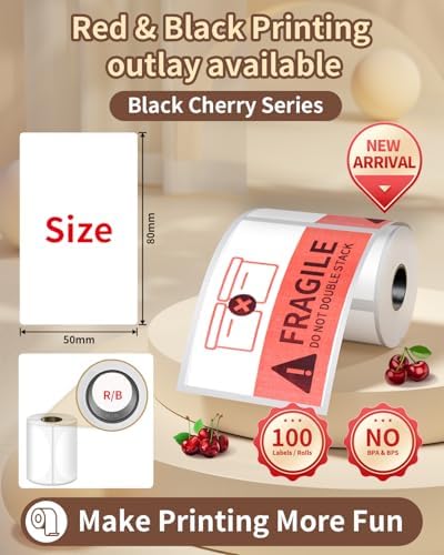 Phomemo M421 Label Maker, Label Printer for Warning Stickers Fragile Labels, with 1.97" x 3.15" (50x80mm) Red & Black Color Thermal Sticker Labels for Barcode, Address, Home, Business