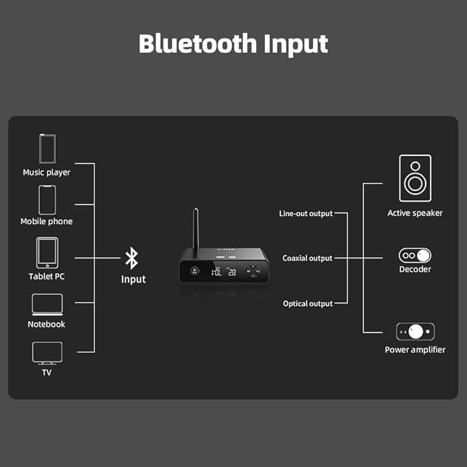FiiO BR13 HiFi Bluetooth 5.1 Music Receiver Long Range Bluetooth Adapter with USB DAC, LDAC/aptX Low Latency, OLED Display & RCA Optical Coaxial Output for Home Stereo,PC/TV
