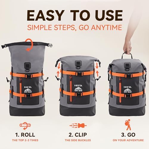 HEETA Fish Scale Up to 110lb/50kg, 2 AAA Batteries Included (Black) Bundled with Waterproof Dry Bags Backpack (Black 40L)