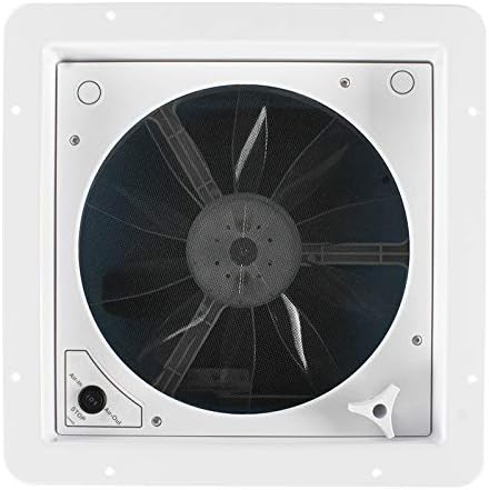 14" x 14" RV Roof Vent Fan 12V Manual Riser Reversible Manual Lift with Smoked Lid