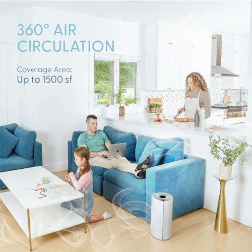 Kery-Plus Air Purifier + 2 Replacment Filters Air Purifiers for Home Bedroom Large Room Up to 1500 Ft² - Smart WiFi & Voice Control True HEPA Air Purifier For Home