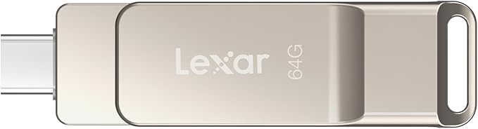 Lexar D40E 64GB Dual USB 3.2 Gen 1 Type-C Jump Drive, USB-C Flash Metal Housing Swivel Design Thumb Drive(Champagne Silver) (Pack of 4)