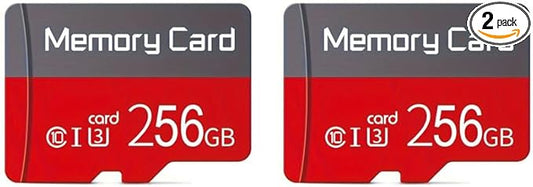 2 Pack TF Card 256GB with Adapter, High Speed Memory Card, UHS-I C10 A1 Memory TF Card for Tablet/Mobile Phone/Camera/Car Audio/Game Console (Red 2PACK 256GB)