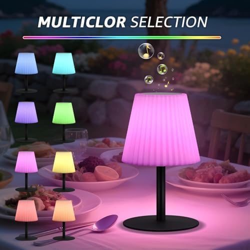 2 Pack Shower Lamp with Speaker IP44 Waterproof, Rechargeable Cordless Table Lamp RGB Color with Remote, LED Battery Operated Lights for Inside/Outdoor Bathroom Night Light Patio