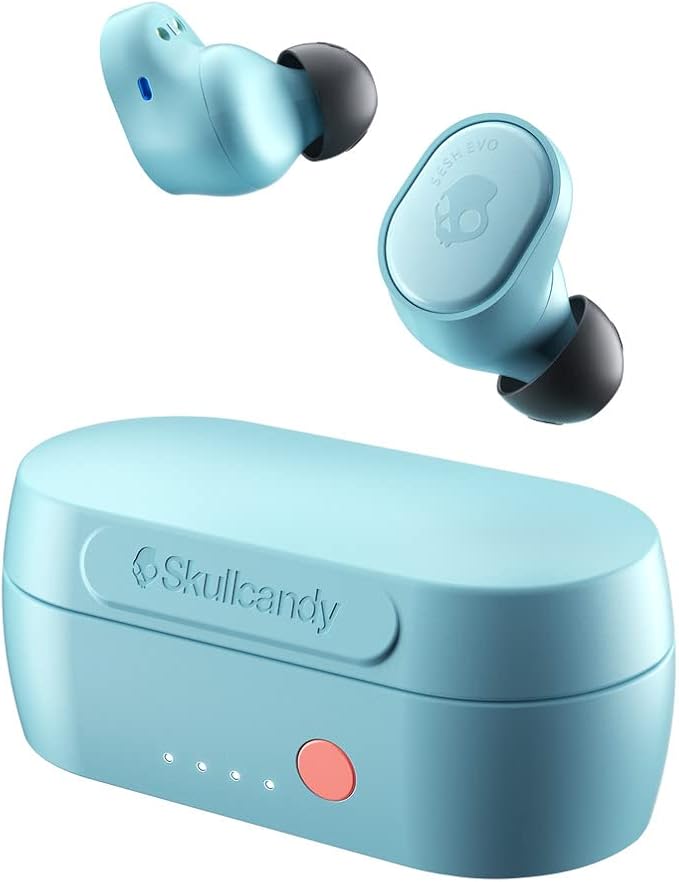 Skullcandy Sesh Evo in-Ear Wireless Earbuds, 24 Hr Battery, Microphone, Works with iPhone Android and Bluetooth Devices - Bleached Blue