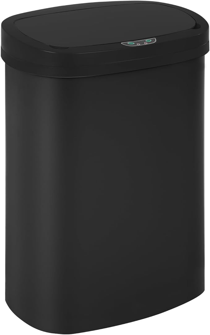 BestOffice Black Plastic Touch Free High-Capacity Garbage Can with Lid, 49L/13G, Rectangular, Quiet Close, Kitchen, Bedroom, Bathroom, Office