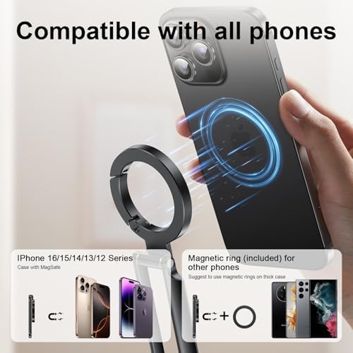 MagSafe Laptop Side Phone Mount & Mini Magnetic Phone Tripod Bundle, Adjustable Magnetic Phone Holder for iPhone 12–17 & Tesla Car Desktop Use