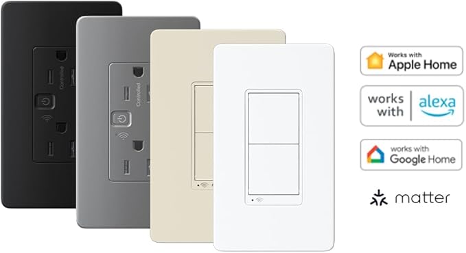 Square D by Schneider Electric X Series 15A 125V Wi-Fi Energy Monitoring Socket Outlet, Tamper Resistant, Matter Certified, Works with Alexa, Google Home, Apple Home, Matte Light Almond