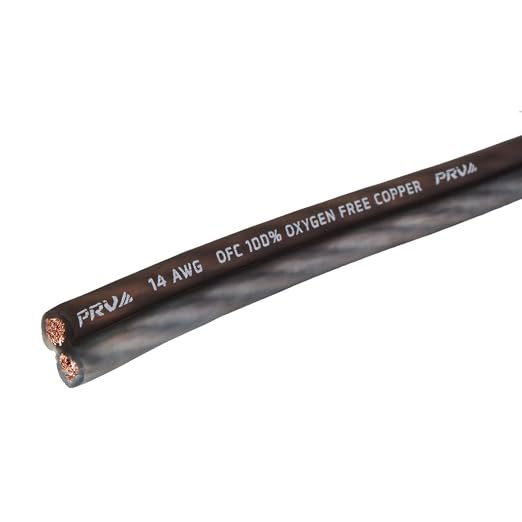 PRV AUDIO 14 Gauge (AWG) Speaker Wire Premium Oxygen-Free Copper OFC - 100 Feet Roll (Black/Grey) Ultra Flex Cable for Car Home Audio Applications