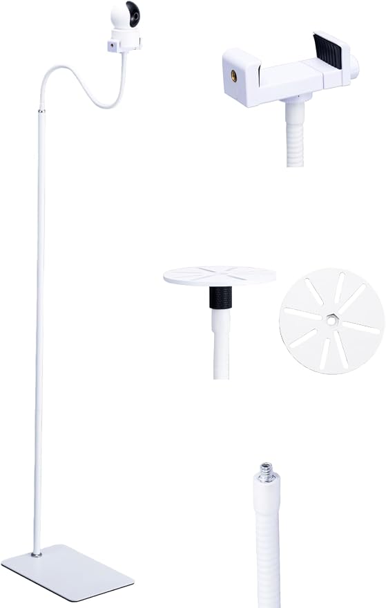80"-31" Tall White Floor Holder Stand Mount for Security Cameras, 3.2lbs Base,Height Adjustable 31.5-80",Compatible with Baby Camera Monitor/Security Cameras/Pet Camera
