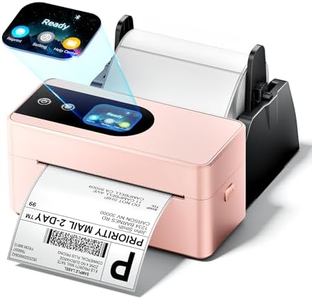 Phomemo 4x6 Shipping Label Printer with Touch Screen, Bluetooth Thermal Printer for Small Business, Auto Label Detection, 150mm/s High Speed, Compatible with Amazon, USPS, UPS, with 500 Pink Labels