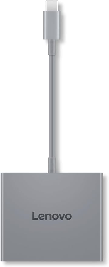 Lenovo USB-C 4 in 1 Travel Hub Block with Integrated Cable, 1x HDMI 4K @ 60Hz, 2X USB-A 3.2, 1x 3.5mm Combo, Luna Grey – Portable, Compact, High-Speed Connectivity Laptops PC Gaming Console Charging