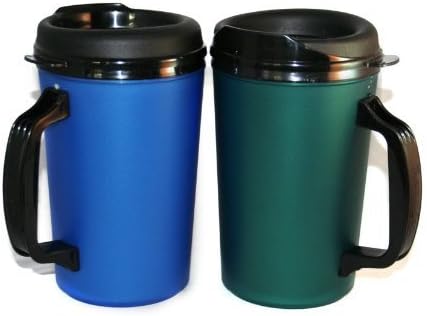 2 ThermoServ Foam Insulated Coffee Mug 20 oz w/Lids (1) Blue & (1) Green