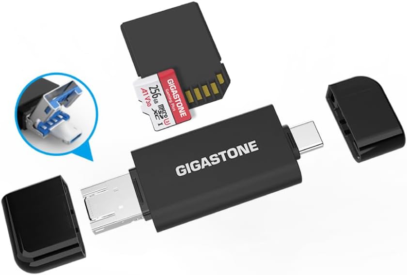 GIGASTONE SD Card Reader, 5-in-1 USB-A/USB-C Card Reader, Dual Slot for SD/Micro SD/SDHC/SDXC, Compatible with Laptop, PC, iPhone16/15, MacBook Pro/Air, iPad Pro, Android