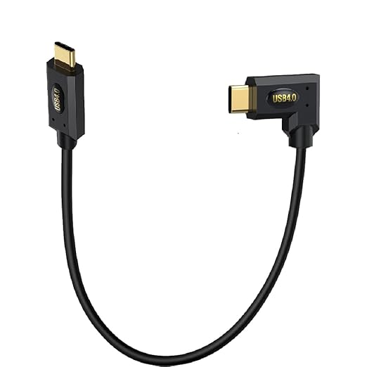1ft 40Gbps USB 4.0 Type C Cable, 240W 5A PD Straight USB C Male to 90 Degree Angle Left & Right Angle USB C Male Cord for Smartphones, Laptops, Thunderbolt 3, Support 8K@60Hz
