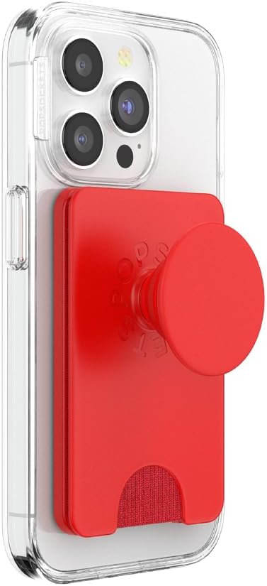 PopSockets Phone Wallet for MagSafe, Phone Card Holder with Grip, Red - Rosso