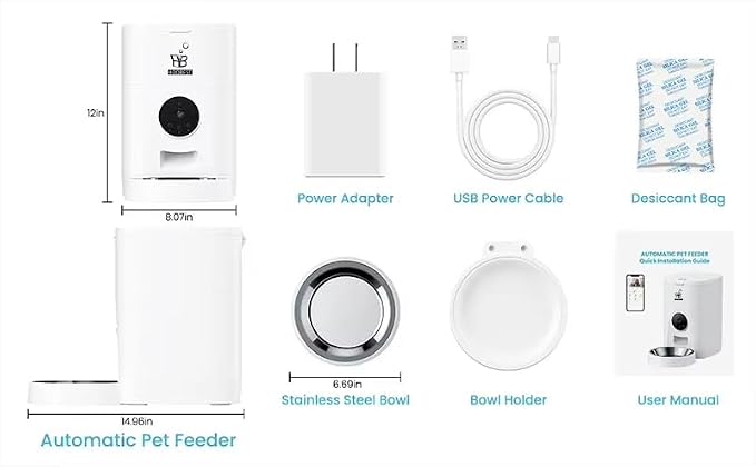4L Automatic Pet Feeder - Smart Feeder for Cats & Dogs with 2K Camera, 2-Way Audio, App Control, Timer, and Dual Power. WiFi-Enabled, Programmable Feeding for a Healthier Pet Routine.