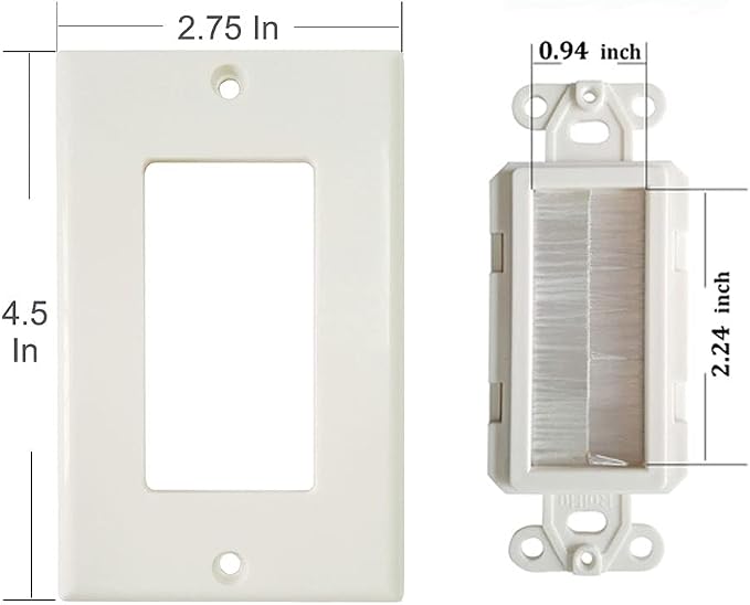 1 Gang Brush Wall Plate Decora Style White Brush Wall for Passing Through Speaker Wires/Coaxial/HDMI/Network/Phone/Audio/Video Cables, Pack of 12, White, 24 Screws Included