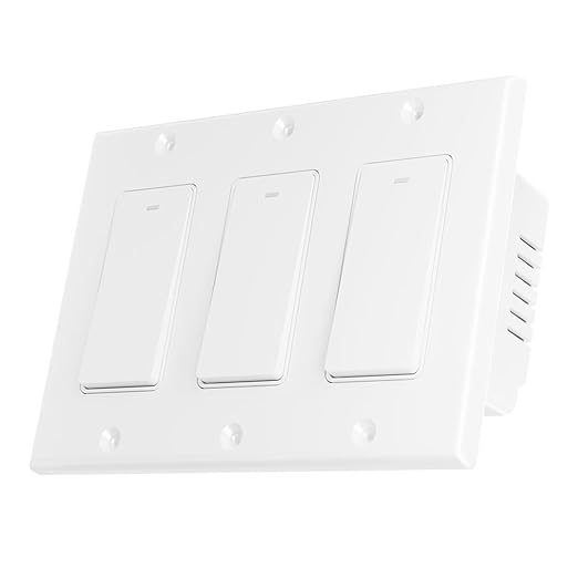 Smart Switch 3 Gang, Neutral Wire Required, 2.4GHz Wi-Fi Light Switch Compatible with Alexa and Google Home, UL Certified