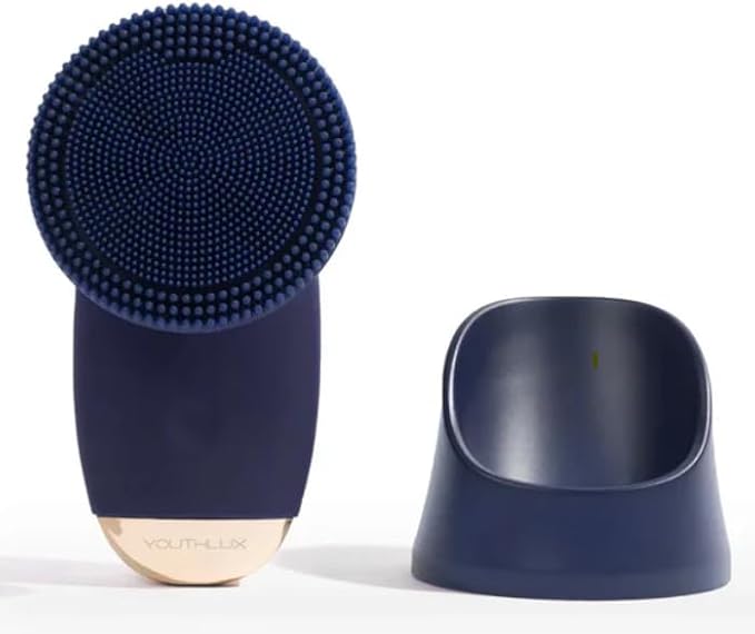SoniGlow Silicone Face Scrubber/Facial Cleansing Brush – Electric Vibrating Skincare Scrubber Tool for Deep Pore Cleansing, Gentle Massage, Makeup Removal, Waterproof and Rechargeable (Navy)