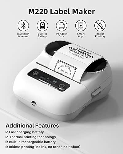 Phomemo M220 Label Maker & 4 Roll Label, 3.14 Inch Bluetooth Thermal Label Printer for Barcode, Address, Labeling, Mailing, File Folder Label, Easy to Use, Support Smartphone, Tablet&PC