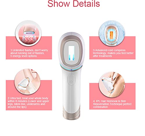 Boston & Co. Sapphire Cooling IPL Hair Removal Device Painless Long-Lasting Result for Women & Men, Permanent Hair Reduction 3 Precision Heads for Face, Bikini, Legs, or Full Body Use