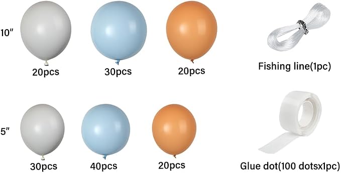 Restaurantware-Balloonify Balloon Garland Set, 1 Party Decoration Kit - 160 Balloons, With Chain, Blue, White, & Beige Latex Balloon Arch Kit, Includes Glue Dots