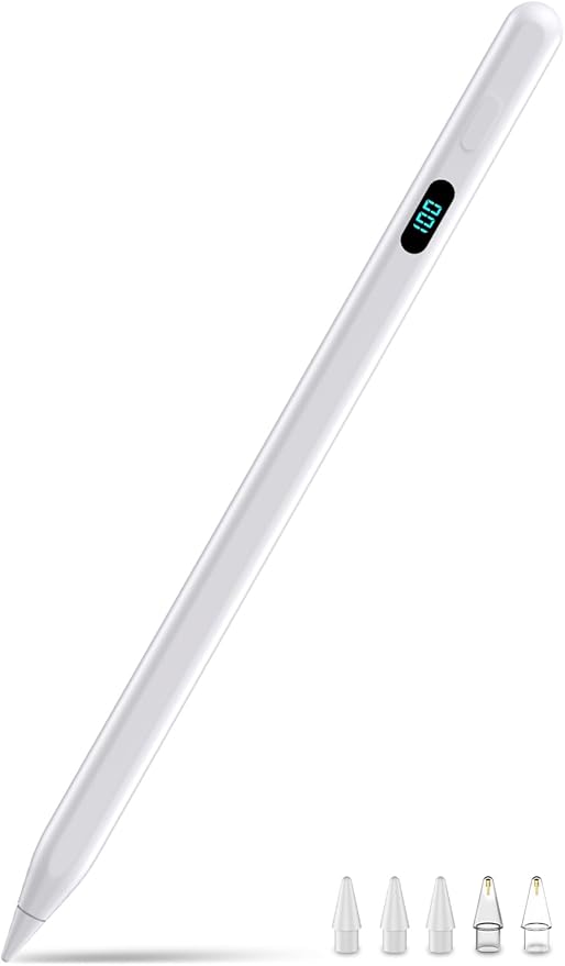 Pencil for iPad with Magnetic&5 Extra Tips,USB-C Faster Charge,Stylus Pen Compatible with iPad 6-11th/A16,Air M4/M3/M2/3-5th,Pro M4&M5/11/12.9/13inch,Mini 5th-7th/A17Pro (White)