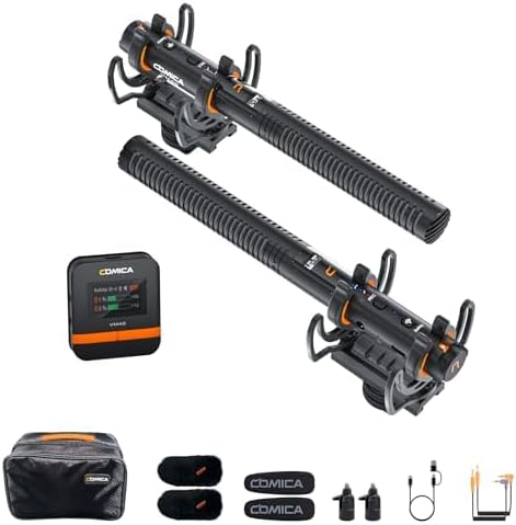 COMICA VM40 Combo Dual-Channel Shotgun Microphone with Wired & Wireless Modes, 48kHz/32-bit Float Recording, 32GB Storage, Super Cardioid Video Mic for Canon, Nikon, Sony DSLR Camera, Camcorder Phone