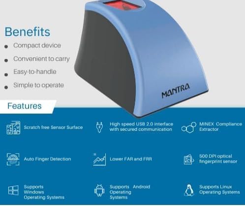 Mantra MFS 110 L1 Biometric Single Fingerprint Scanner | Aadhaar Authentication Device | Latest Updated RD Service | High Securety and Fast scanning | Reliable and Durable