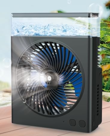 JINLICTE Portable Misting Fan,【Max 15H Runtime】 8-Inch Rechargeable Water Cooling Mist Fan with 600mL Water Tank, Quiet USB Battery Powered, Perfect for Camping Home Outside Office Travel