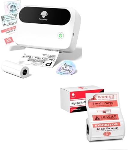 Phomemo M421 Label Maker, Label Printer for Warning Stickers Fragile Labels, with 1.57"x1.18"(100x50mm) Red & Black Color Thermal Sticker Labels for Barcode, Address, Home, Business