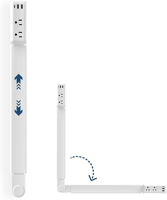 Electrical Outlet Extender with 2 AC Outlets, 2 USB-A, 1 Type-C, Rotates 180°, Extends 22"-34", Access Hard-to-Reach Outlets for Bedroom Office Behind Couches Nightstands Desks Sofa