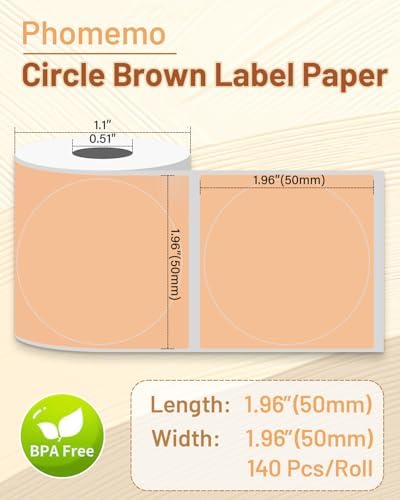 Phomemo M220 Label Maker & 1 Roll Brown Thermal Labels, 1.96" x 1.96"(50x50mm)