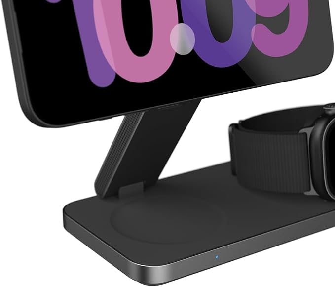 POUT Hands 7 PRO 3-in-1 Foldable Qi2 15W Wireless Charging Stand, Adjustable Angles, Compatible with MagSafe, for iPhone 17–12 Series, AirPods Pro/4/3, Apple Watch Ultra/SE/Series – Graphite Black