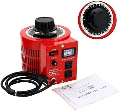 YaeCCC 2000VA Variable Transformer Voltage Regulator Transformer Converter Auto Variable,20Amp Variable Transformer,110V Input 0-130V Output AC Voltage Regulator,4 Extra Fuses