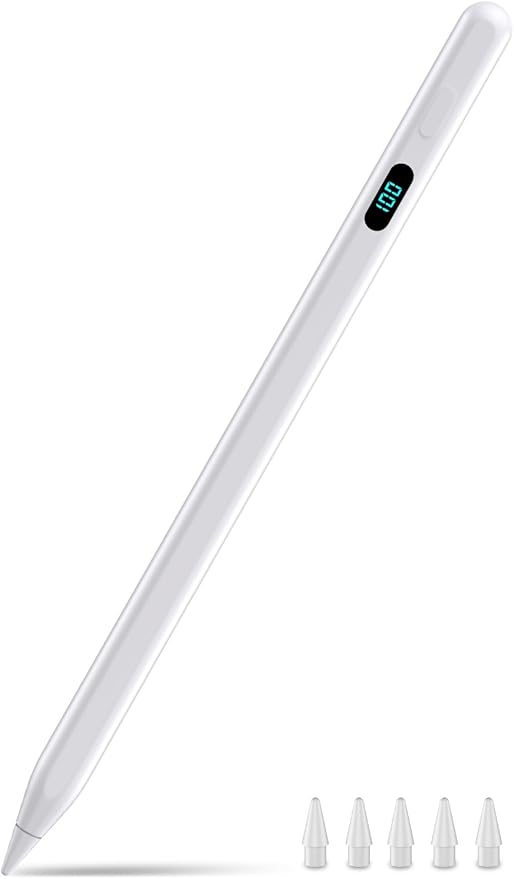 Pencil for iPad with Magnetic&5 Extra Tips,USB-C Faster Charge,Stylus Pen Compatible with iPad 6-11th/A16,Air M4/M3/M2/3-5th,Pro M4&M5/11/12.9/13inch,Mini 5th-7th/A17Pro (White)