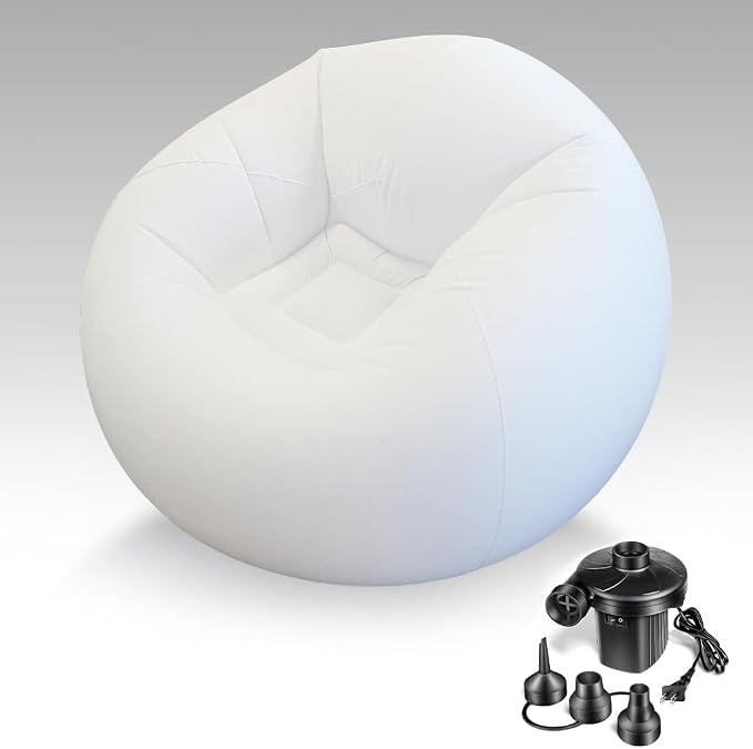 Inflatable Bean Bag Chair with EJAEE 130W Electric Air Pump Bundle - Fast Inflation & Portable Lounge Chair
