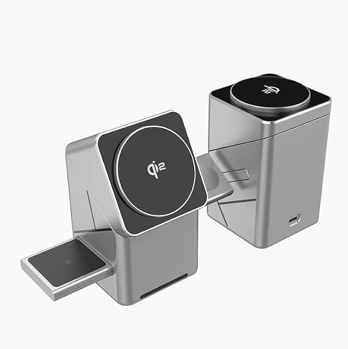 Charger Stand,for iPhone 17 Wireless Charger, 3-in-1 Cube Compatible with MagSafe, 15W Foldable Fast Charging Stand, for iPhone 16/15/14/13, Apple Watch 1-8/Ultra, AirPods Compatible with Samsung