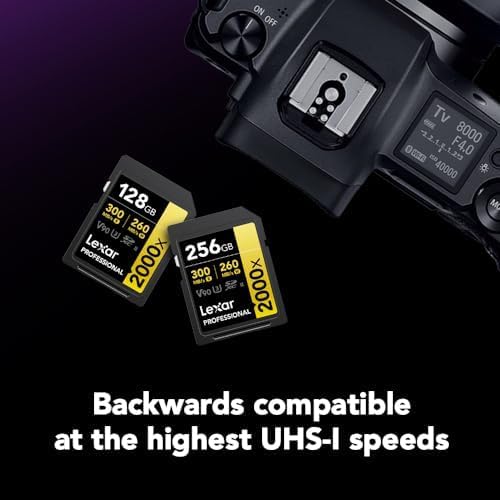 Lexar 256GB Professional 2000x SD Card, UHS-II, C10, U3, V90, Full HD, 8K, Up To 300MB/s Read SDXC Memory Card, for DSLR, Cinema-Quality Video Cameras (LSD2000256G-BNNNU)