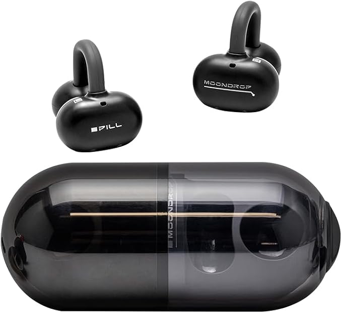 Moondrop Pill Open Ear Headphones Bluetooth 6.0 OWS Hanging Earphones IPX4 Open Ear Clip Wireless Earbuds Built-in AI ENC MD-0WS-003 (Black)